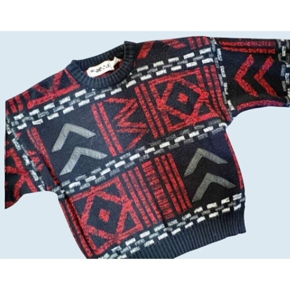 Vintage Men's Forum 80s / 90s Leather Patch Crew Neck Sweater Size Medium - Picture 1 of 6